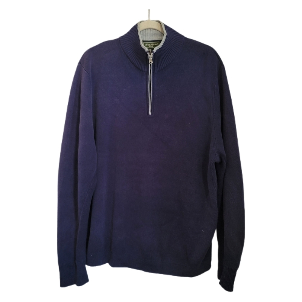 Eddie Bauer Pullover Mens L Large Blue Knit 1/4 Zip Long Sleeve